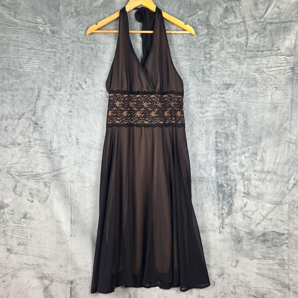 Womens Dress 10 Black Whimsigoth Fairy Grunge Halter Babydoll Y2K Midi Open Back